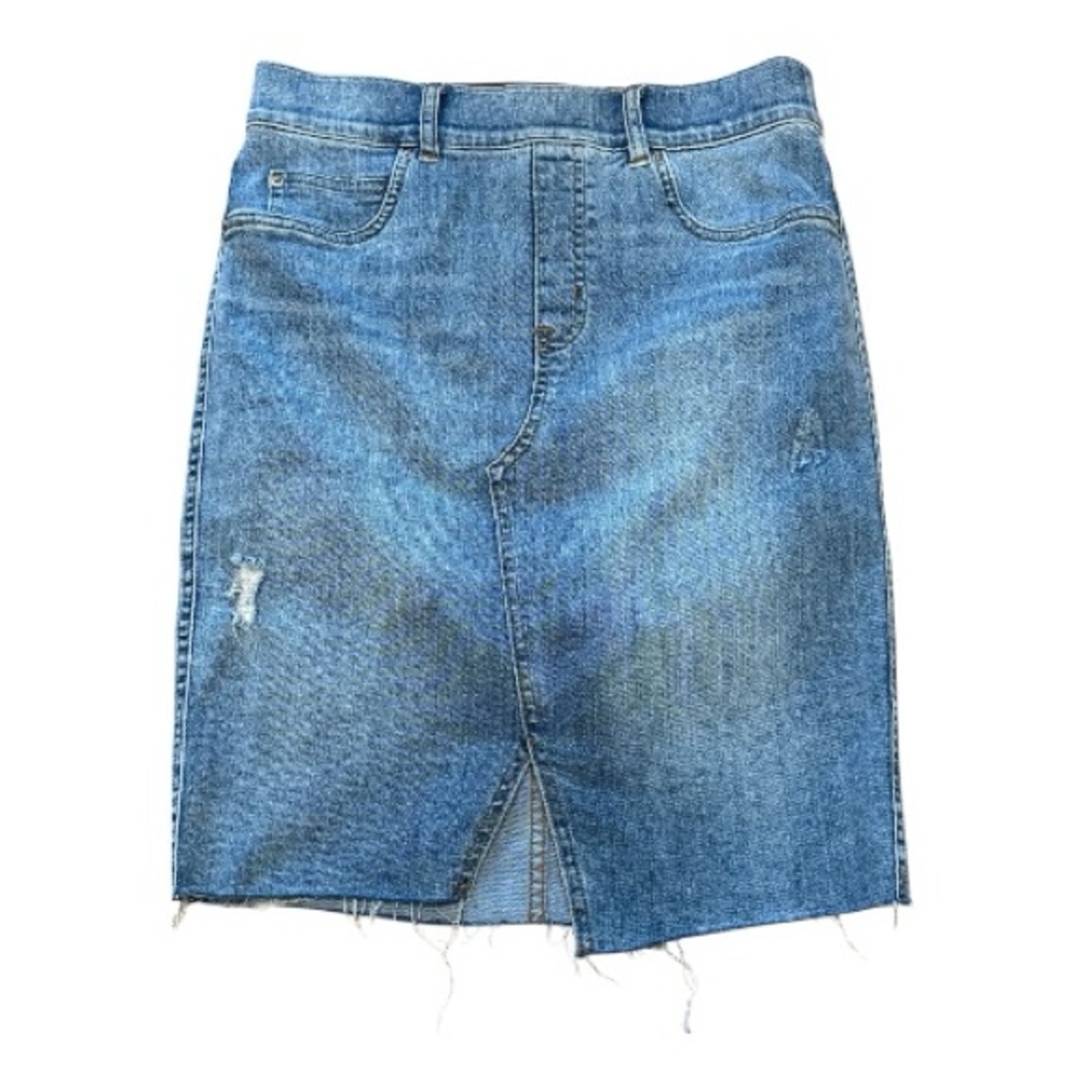SPANX Blue Denim Distressed Skirt Size Small
